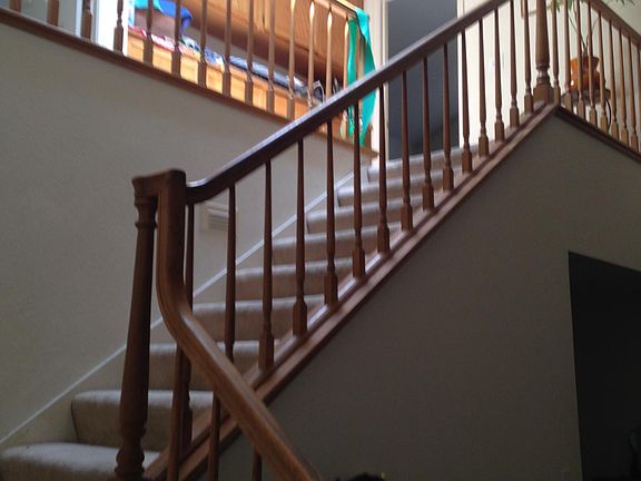 Staircase, skylight above, very lighted