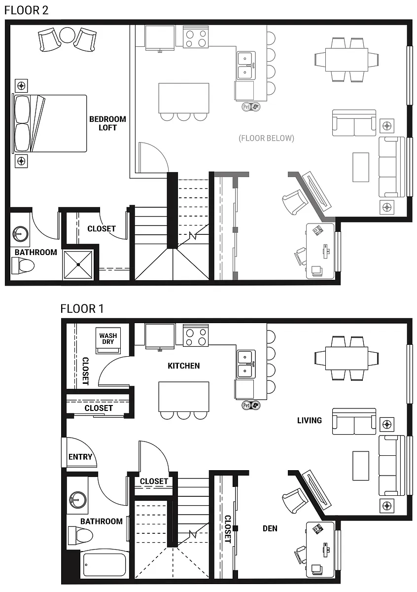 Floor plan ALD2 One Bed Loft + Den