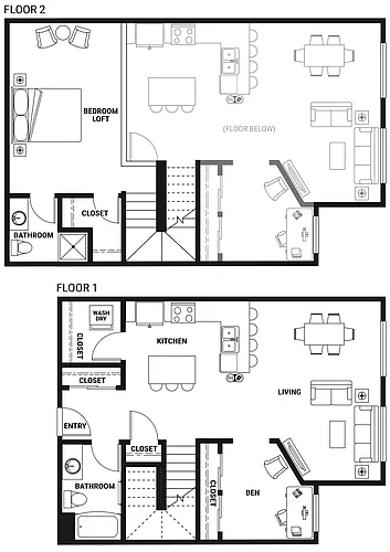 Floor plan ALD2 One Bed Loft + Den