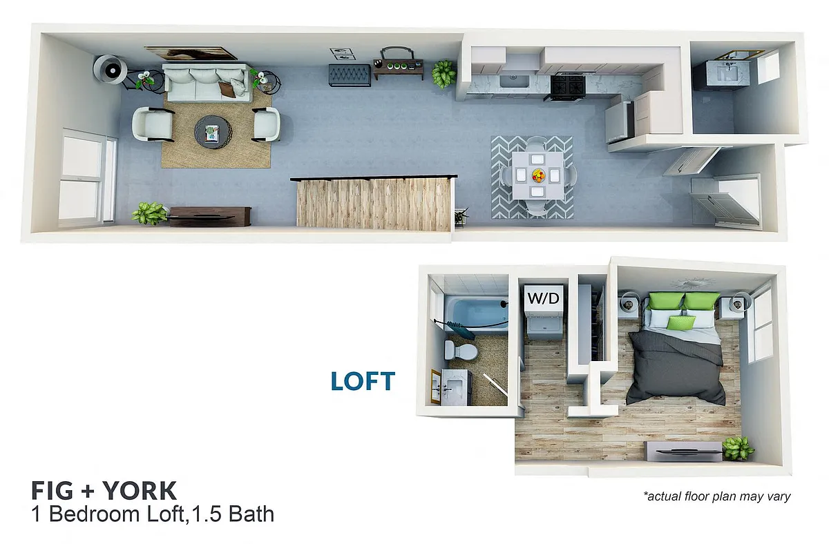Floor plan 1 Bedroom, 1.5 Bath