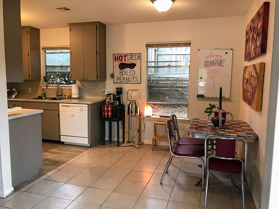 Side view of kitchen and dining area