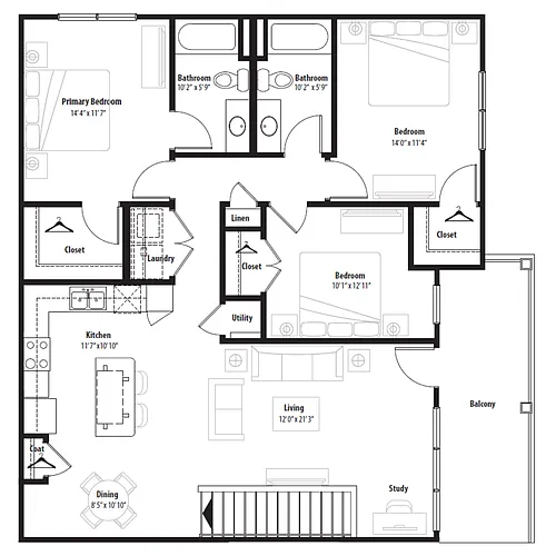 Floor plan 3 Bedroom (Veranda)