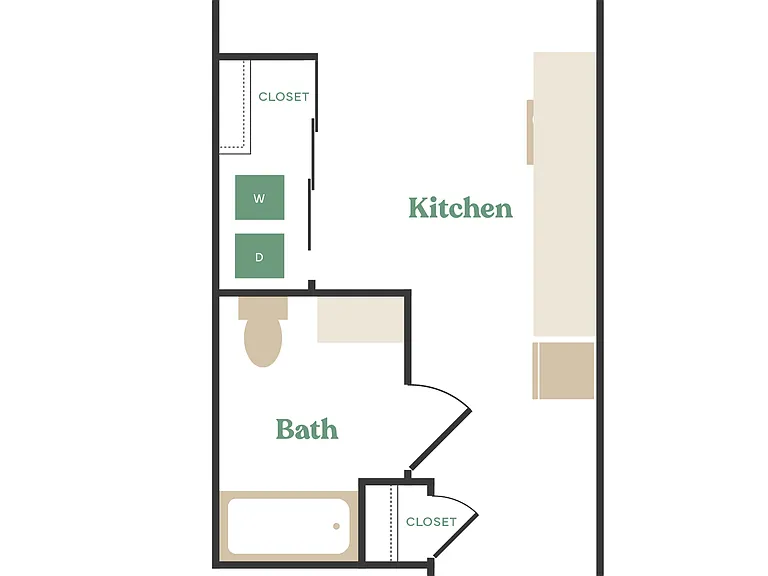 Studio, 1 Bath - Apt F Studio, 1 Bath - Apt F