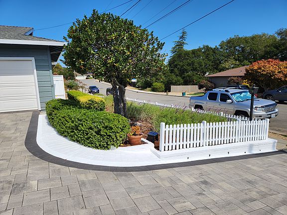 Front yard flower bed w/ Holly tree