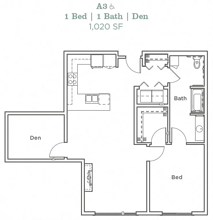 Floor plan One Bedroom Den A3