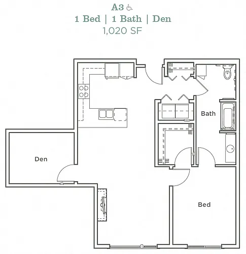 Floor plan One Bedroom Den A3