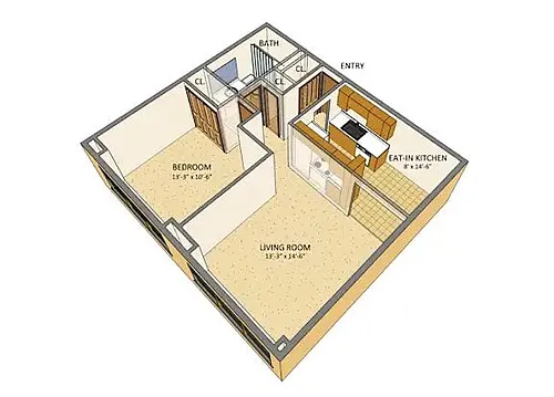 Floor plan 1 Bed, 1 Bath, Top
