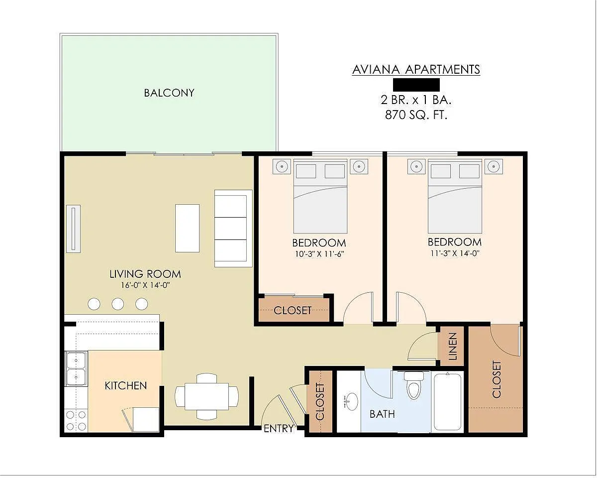 Floor plan 2 Bedroom 1 Bath