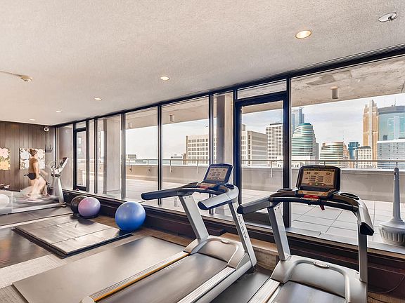 aerobic exercise room from 28th floor overlooking city