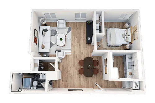 Floor plan 1 Bedroom, 1 Bath Plan E