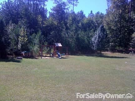 Backyard view with playset