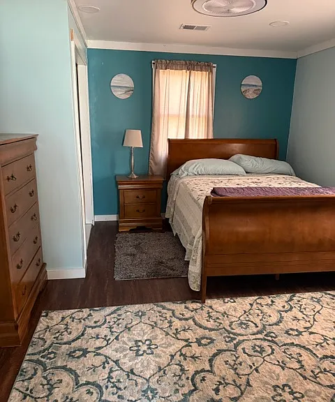 Master bedroom with large closet all new in soothing blue.