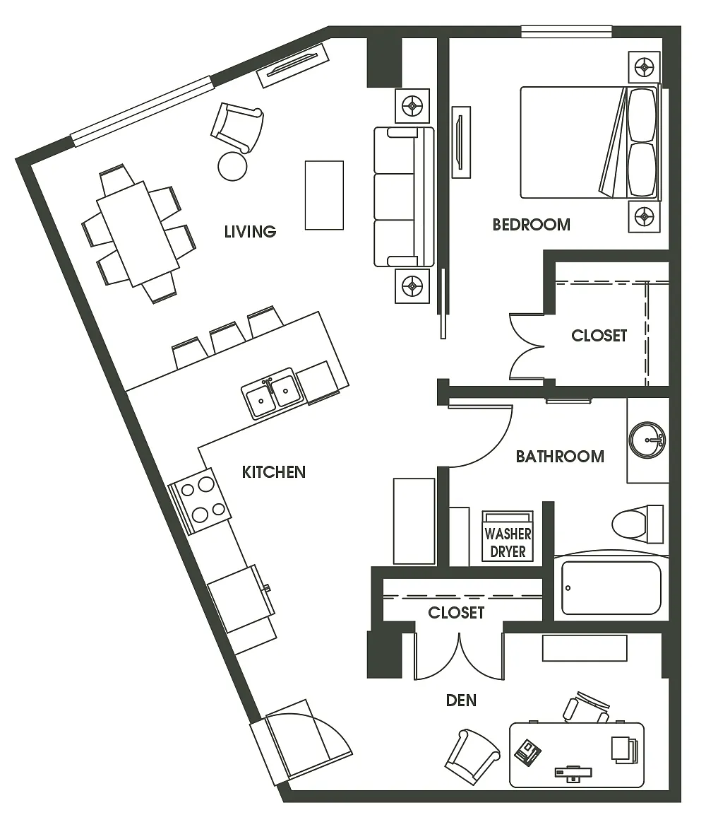 Floor plan 1 Bed + Den A12