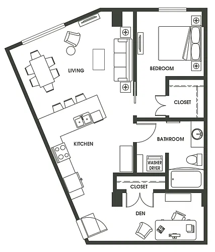 Floor plan 1 Bed + Den A12