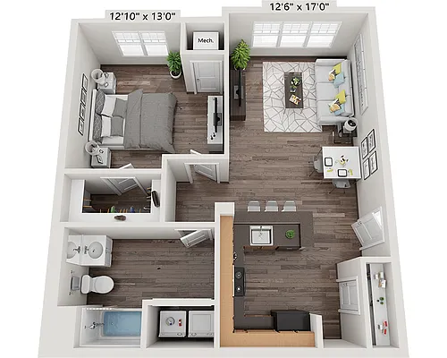 Floor plan One Bedroom A1B