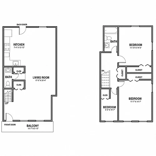Floor plan 3833-3845 Dawson- 3 Bedroom Townhomes | University