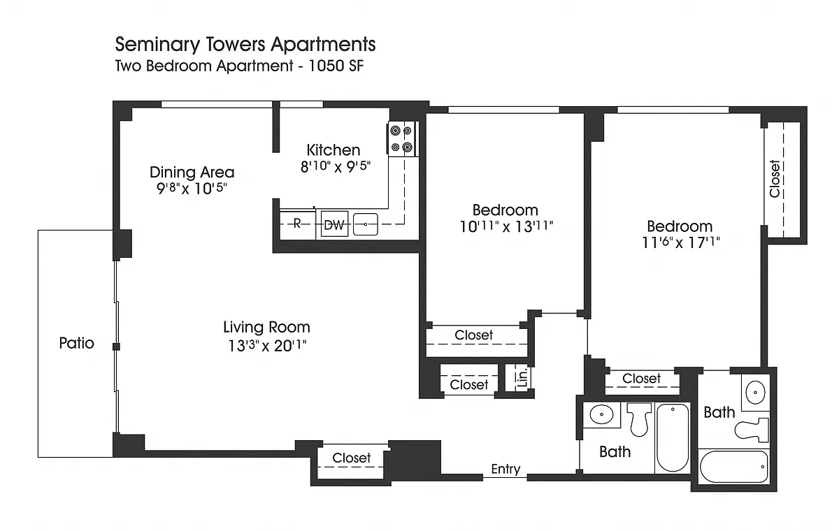 Floor plan 2BR 2BA (1050sf)