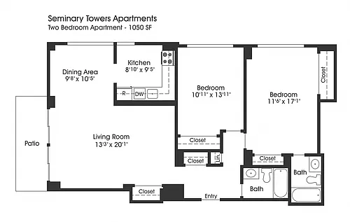 Floor plan 2BR 2BA (1050sf)