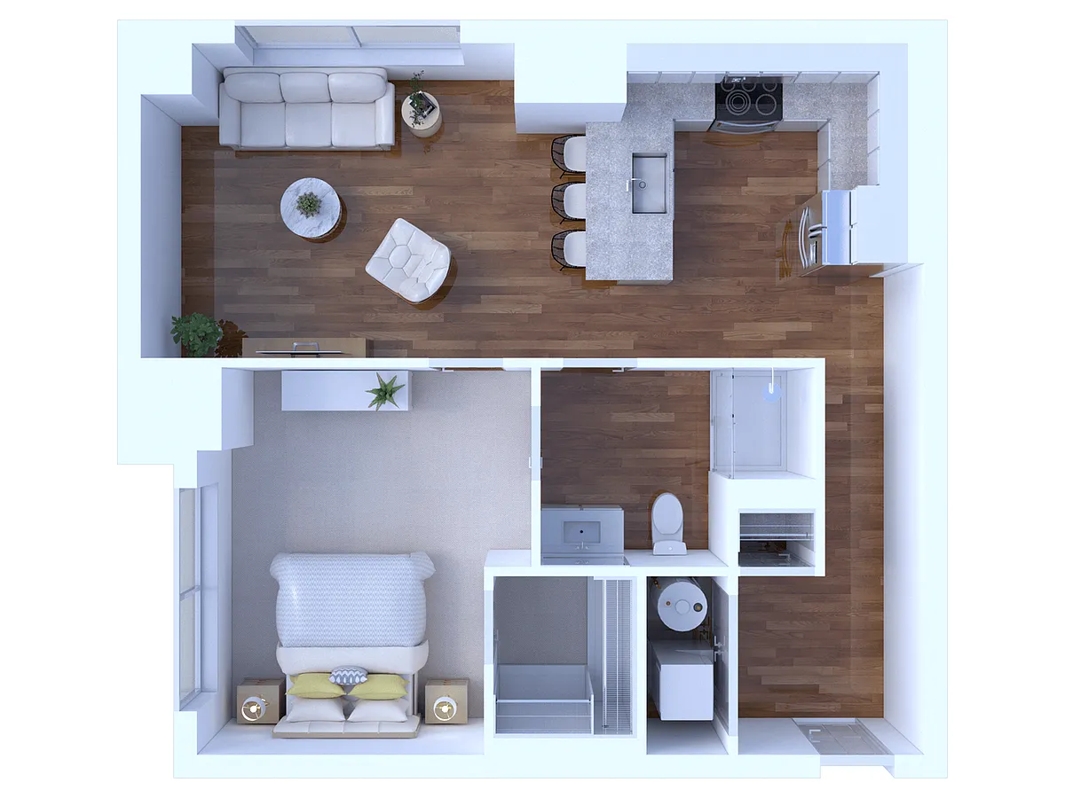 Floor plan 1 Bedroom/1 Bathroom-748