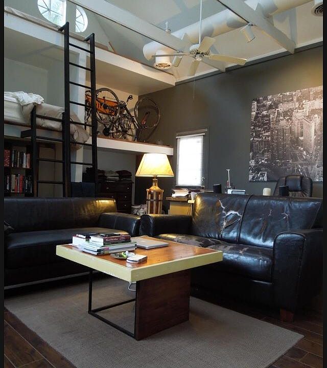Loft with high ceilings and skylights