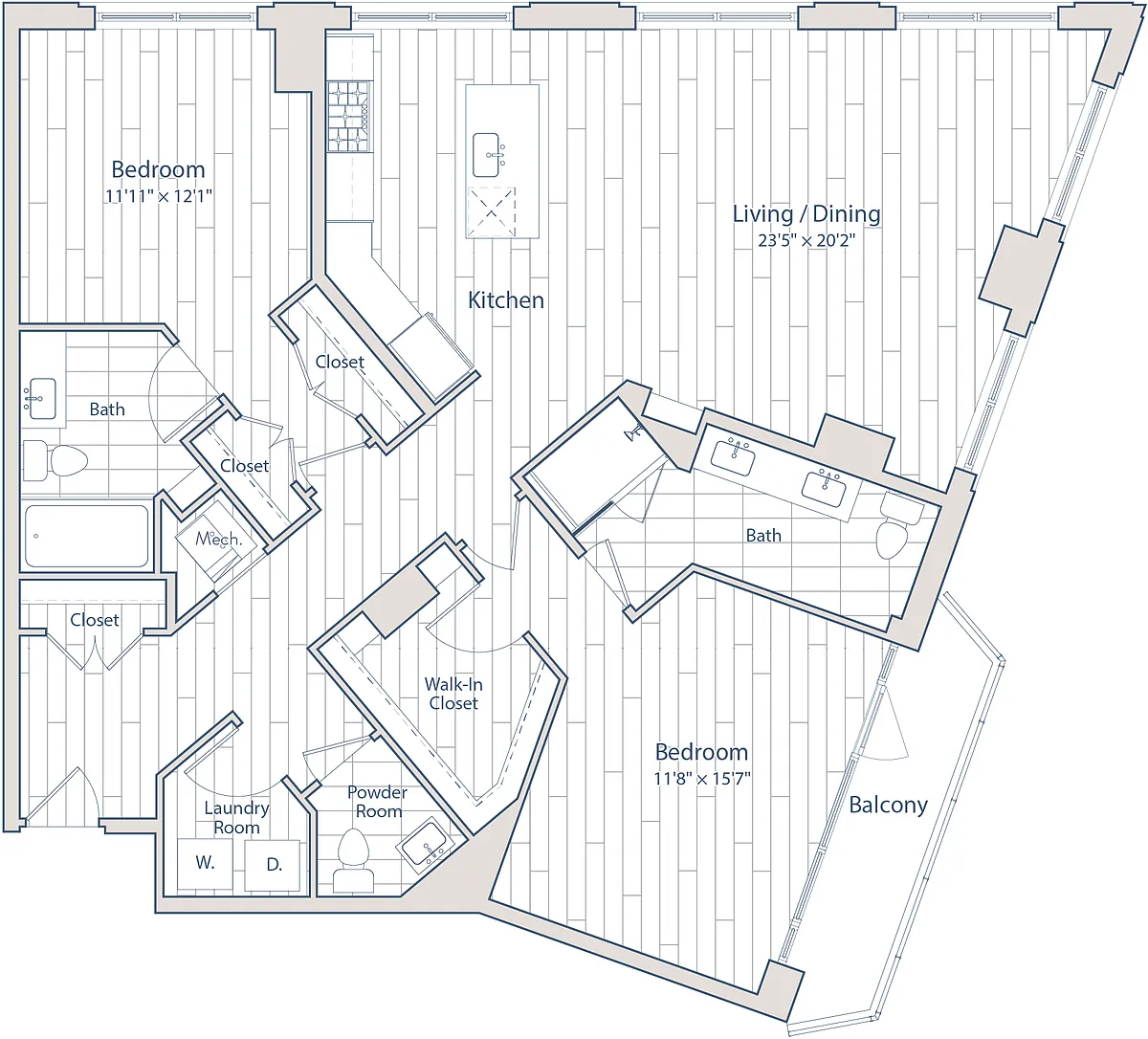 Floor plan 2 Bed/2.5 Bath-E1-2