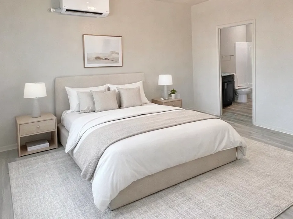 Spacious 570 sq. ft. one-bedroom with an open, airy layout designed for comfortable living, working, and relaxing.