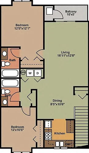 Floor plan Two Bedroom, Two Bath Upper with Vaulted Ceiling