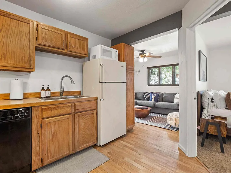 Open plan kitchen into living room