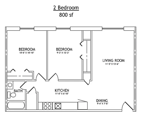 Floor plan 2 Bed REMODELED