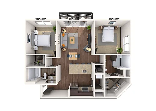 Floor plan Traditional 2x2 1094 SF