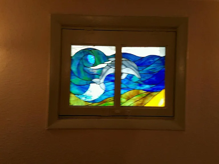 Original Stained Glass Window in Bedroom