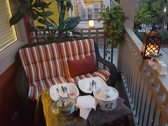 Dining on the front porch.