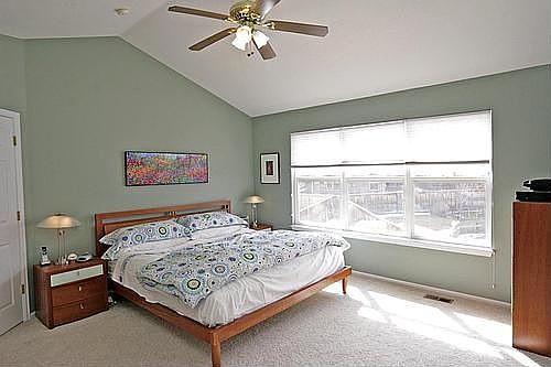 Vaulted master with panoramic windows and walk in closets.