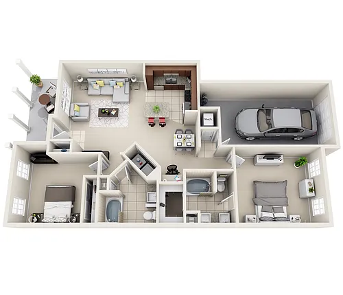 Floor plan Wall Street LUX | 2 Bedroom 2 Bathroom with Attach