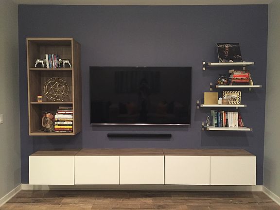 entertainment wall with custom built ins