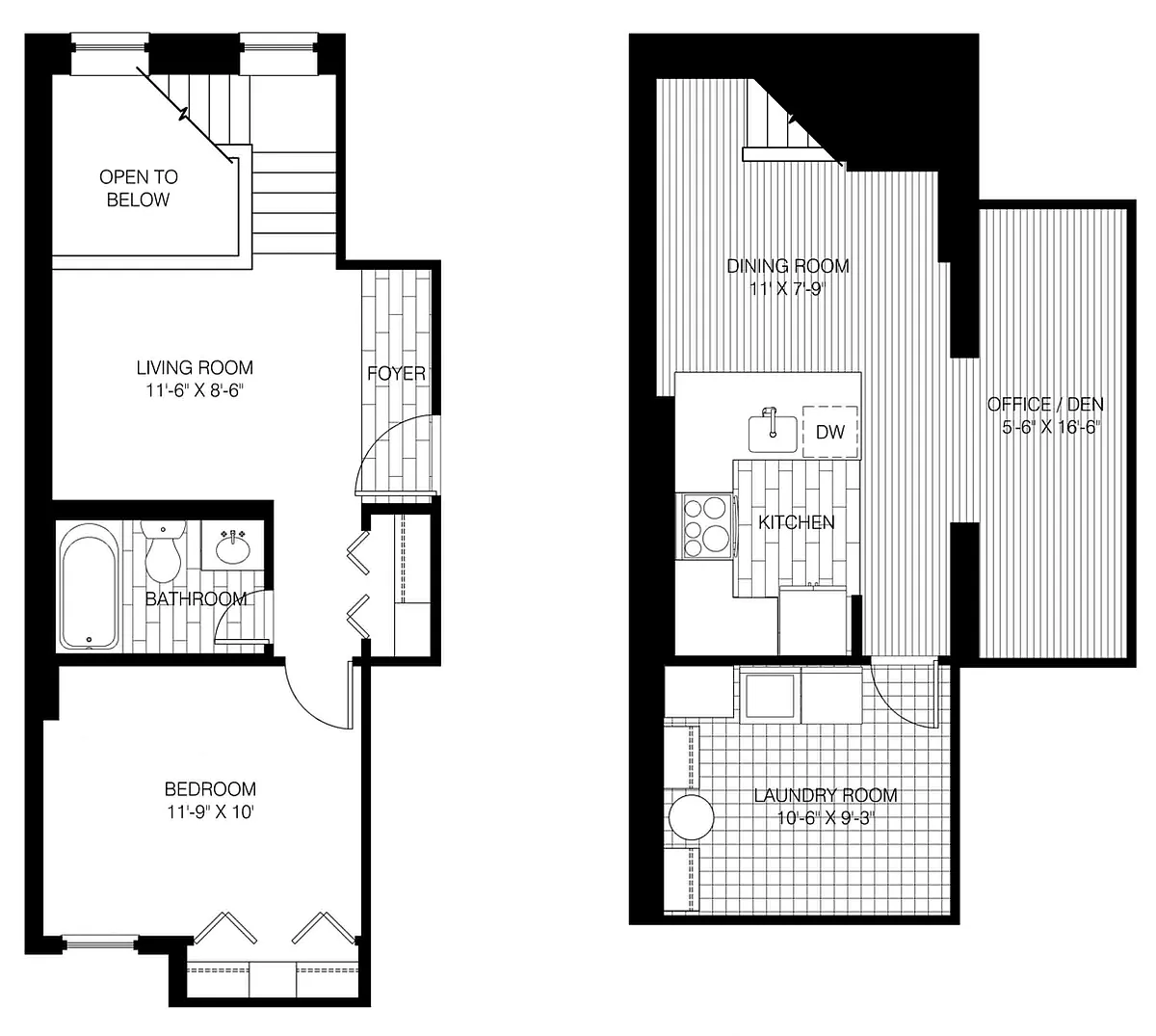 Floor plan 1 Bed 1 Bath - Den - Bi-Level