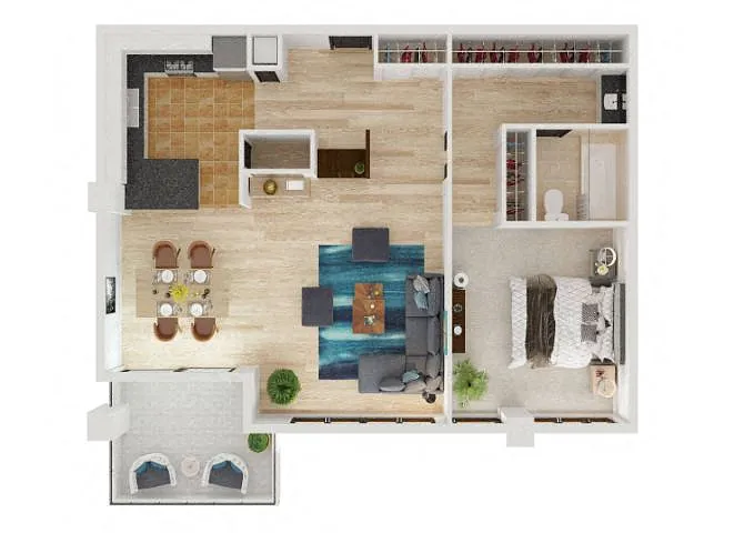 Floor plan 1 Bed 1 Bath B