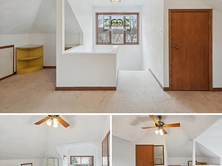 attic bedroom with walk in closets for storage