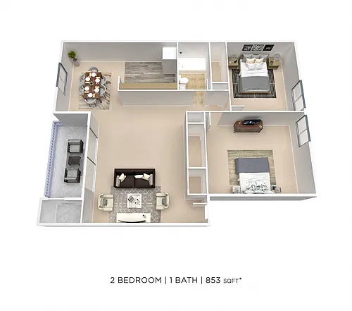 Floor plan Two Bedroom - 853 sqft