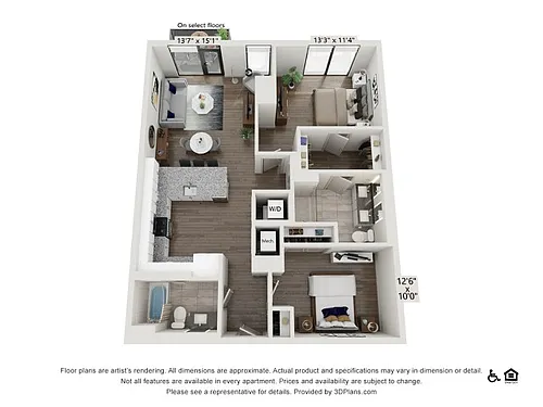 Floor plan Two Bedroom Two Bath (1118 SF)