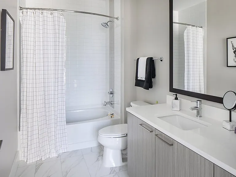 Large bathrooms with plentiful cabinet space