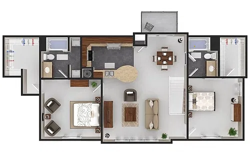 Floor plan 2 Bed Loft + $125 Attached Garage (fireplace optio