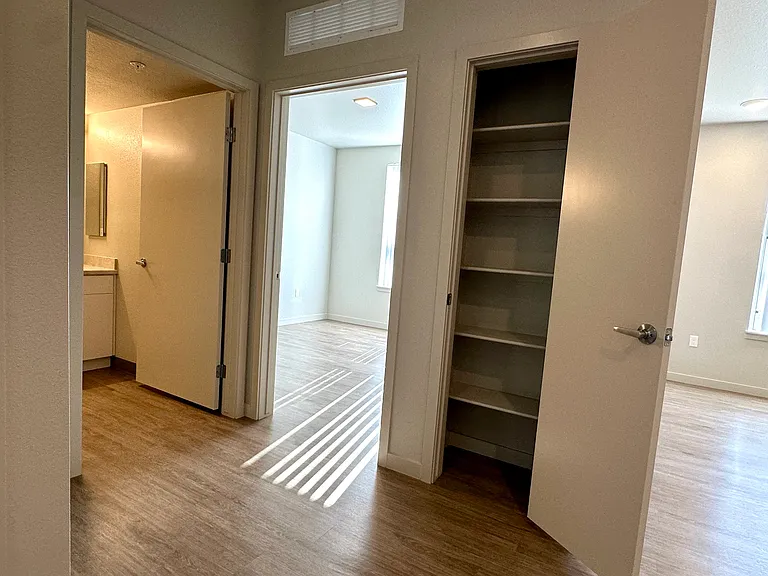 Open floor plan. Linen closet in one-bedroom unit.