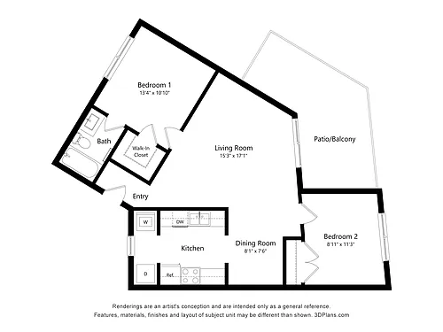 Floor plan Executive - 2 Bedroom, 1 Bath