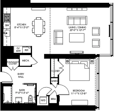 Floor plan 1 Bed/1 Bath-a04