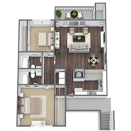 Floor plan B2: 2 Bed 2 Bath