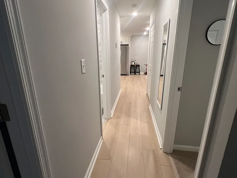 Hallway to the open concept living room/dining room/kitchen