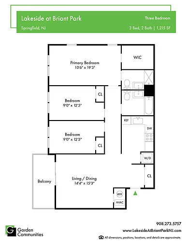 Floor plan $3.21/sq.ft. - Three Bedroom