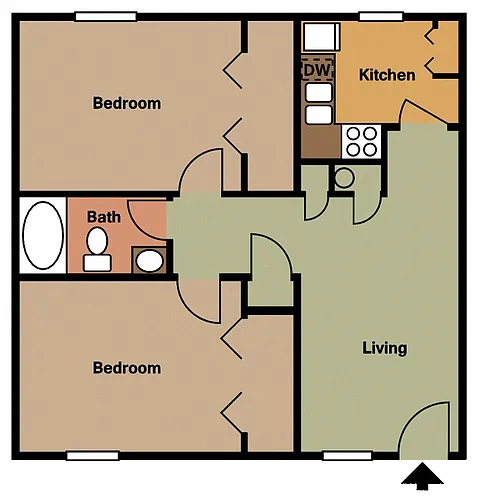 Floor plan 2 Bed - 1 Bath