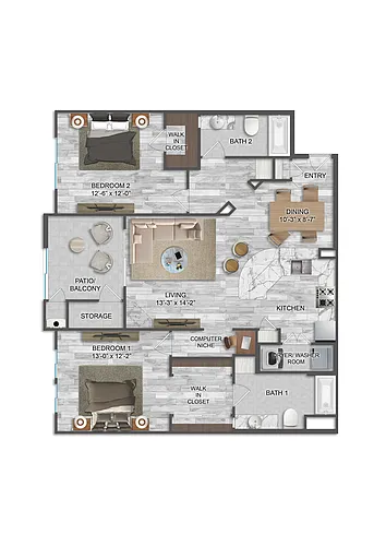 Floor plan Genoa - Two Bedrooms/Two Bath 1138 Sq Ft